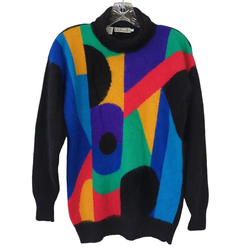Vintage Rafaella turtleneck Sweater size M Color Block‎ colorful Abstract Design